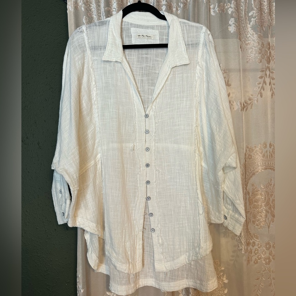Free people white cream linen tunic blouse button up